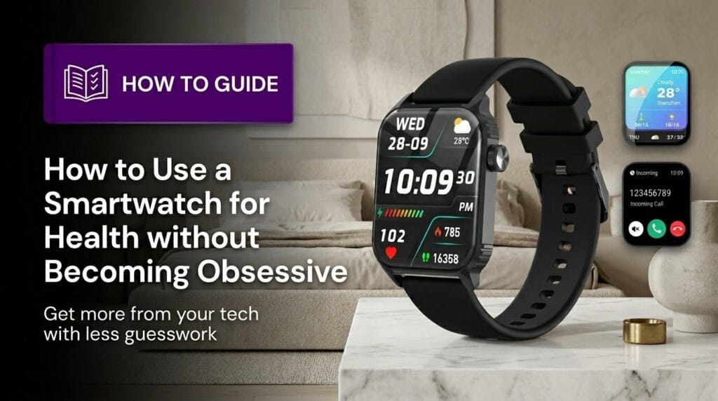 Fitness smartwatch on a minimal surface with soft directional light.