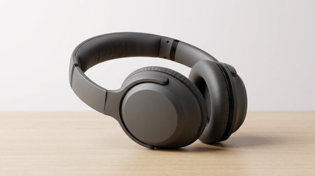 Black wireless over-ear headphones on a wooden surface with soft directional light, featured image for a buyer guide