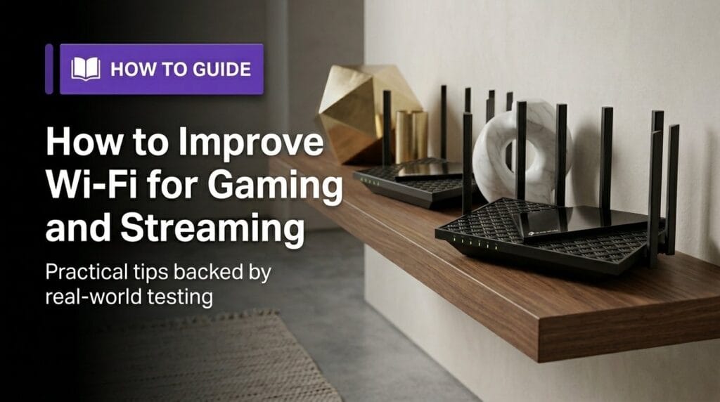 Wi-Fi router on a minimal surface with soft directional light for gaming and streaming guide