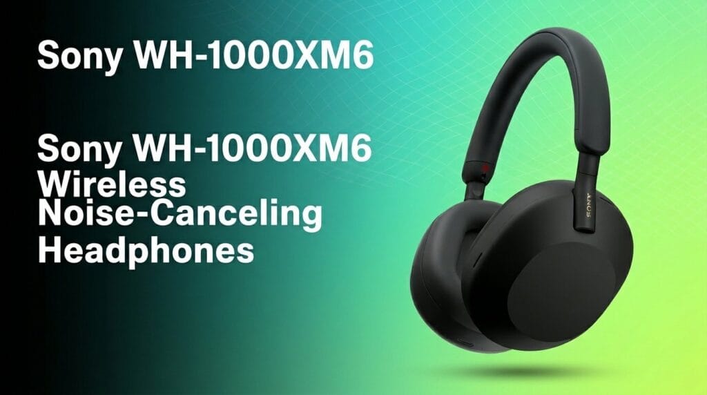 Sony WH-1000XM6 wireless noise-canceling headphones on a clean desk in soft studio light