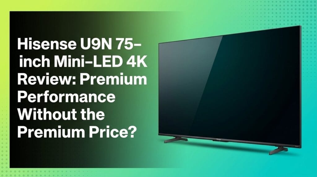 Hisense U9N 75-inch Mini-LED 4K TV review featured image on a colorful studio backdrop