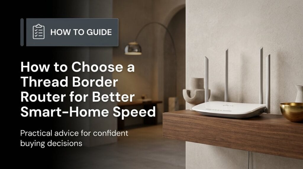 WiFi router on a modern shelf with shallow depth of field, for a Thread border router guide