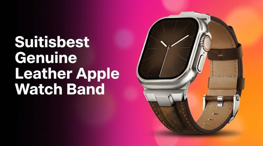 Suitisbest genuine leather Apple Watch band featured product review image on a neutral surface
