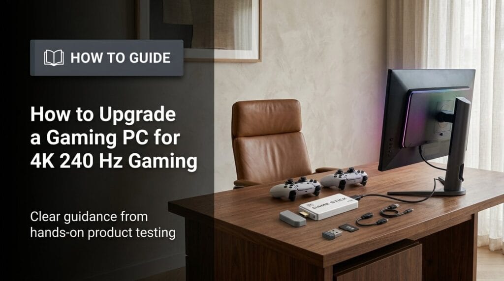 Gaming PC graphics card on a minimal surface with soft directional light