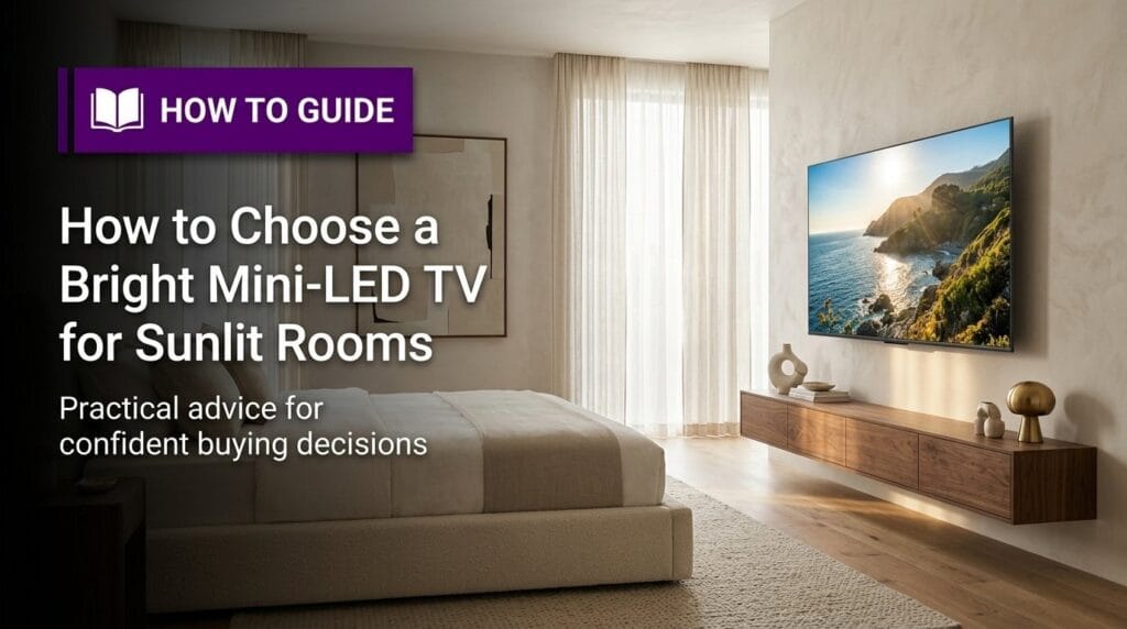 55-inch 4K smart TV on a minimal surface with soft directional light in a bright room