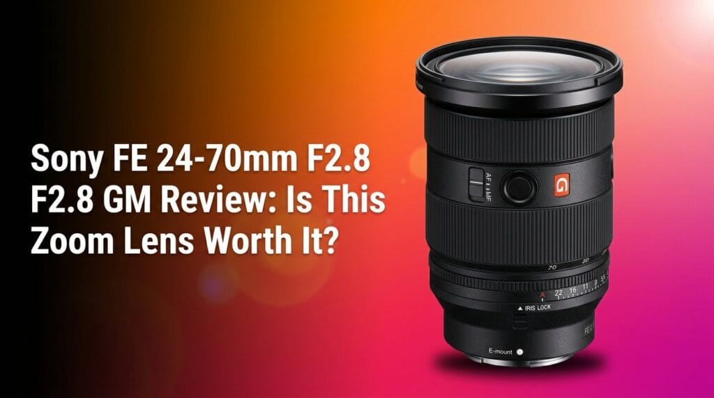 Sony FE 24-70mm F2.8 GM lens review featured image on a tabletop with soft light