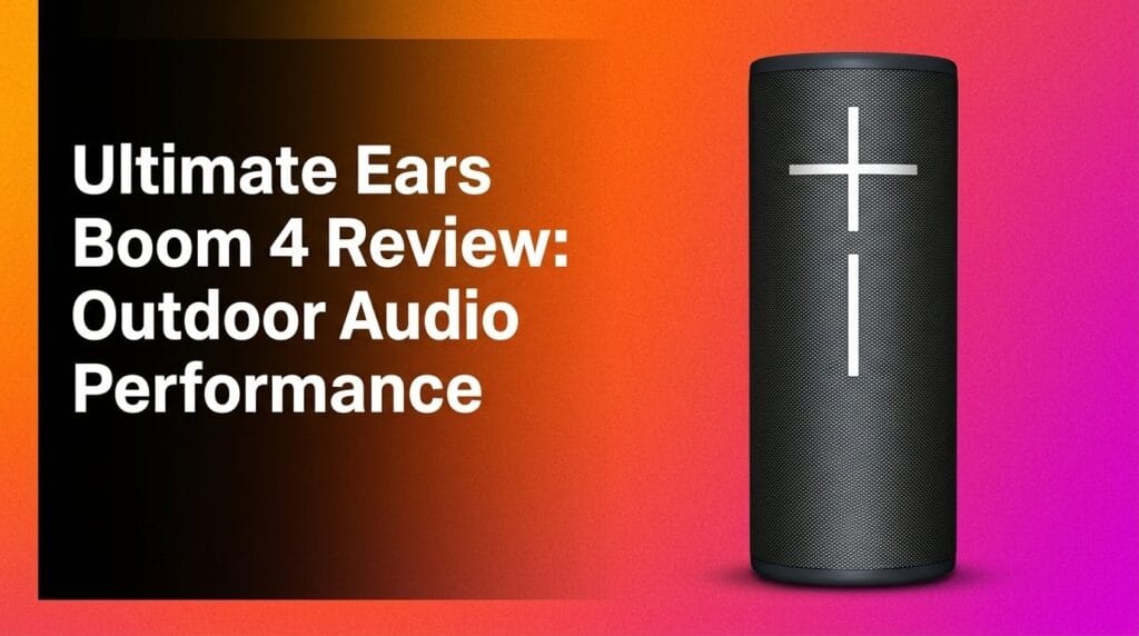 Ultimate Ears Boom 4 review featured image on a colorful gradient backdrop.
