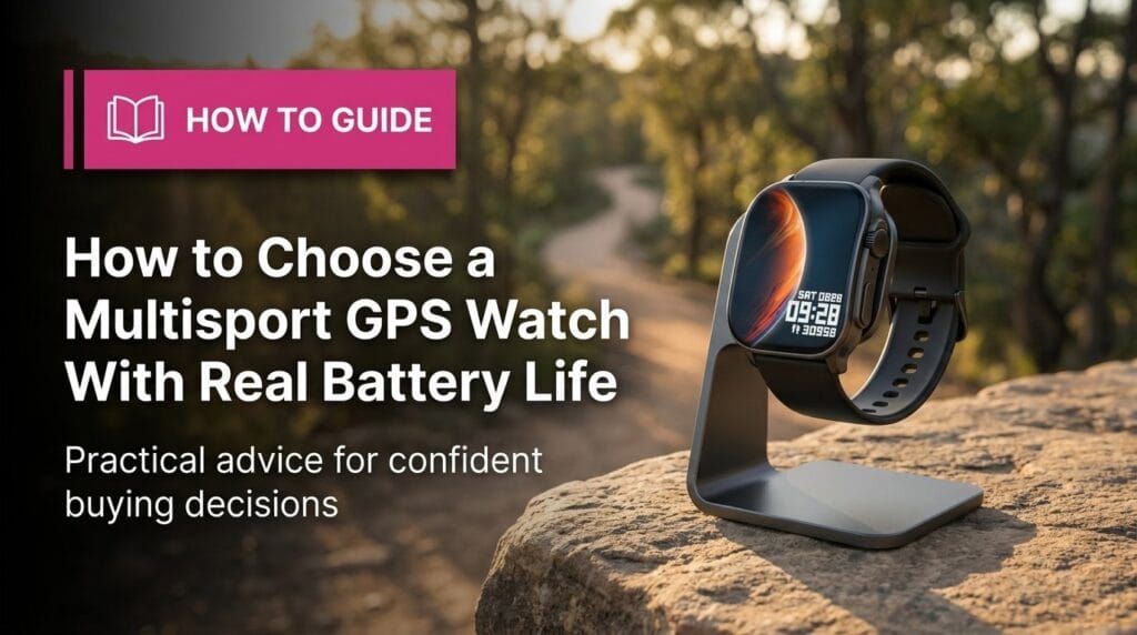 Multisport GPS watch on a minimal surface with soft directional light.