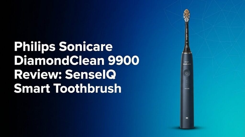 Philips Sonicare DiamondClean 9900 Prestige SenseIQ toothbrush featured image on a colorful studio backdrop.