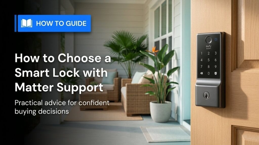 Smart lock on a minimal surface with soft directional light for a Matter support guide