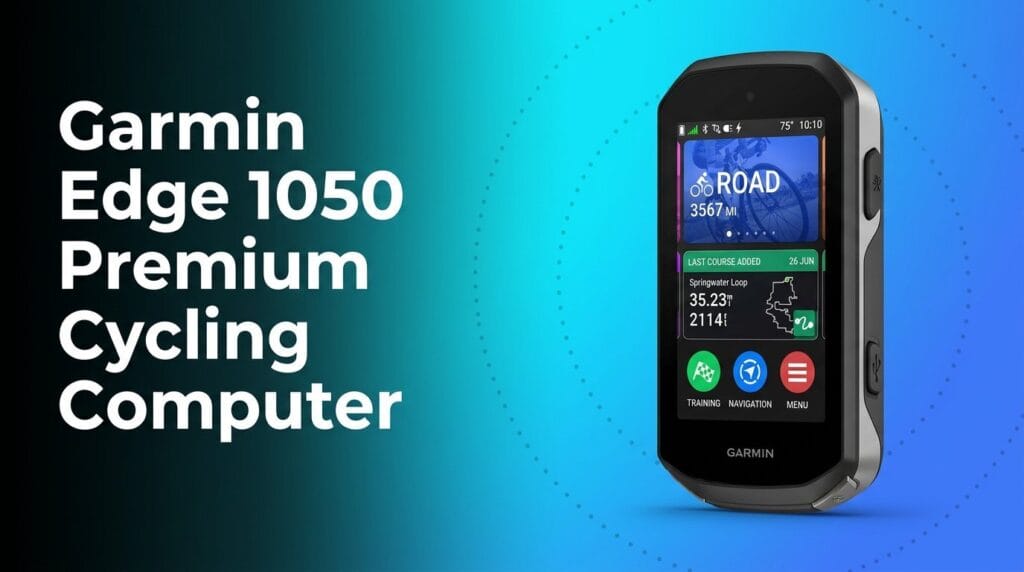 Garmin Edge 1050 cycling computer featured product review image on a neutral surface