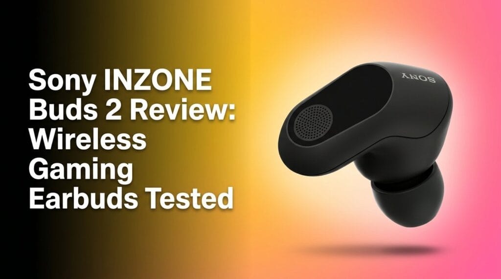 Sony INZONE Buds 2 wireless gaming earbuds on a clean desk in soft studio light.