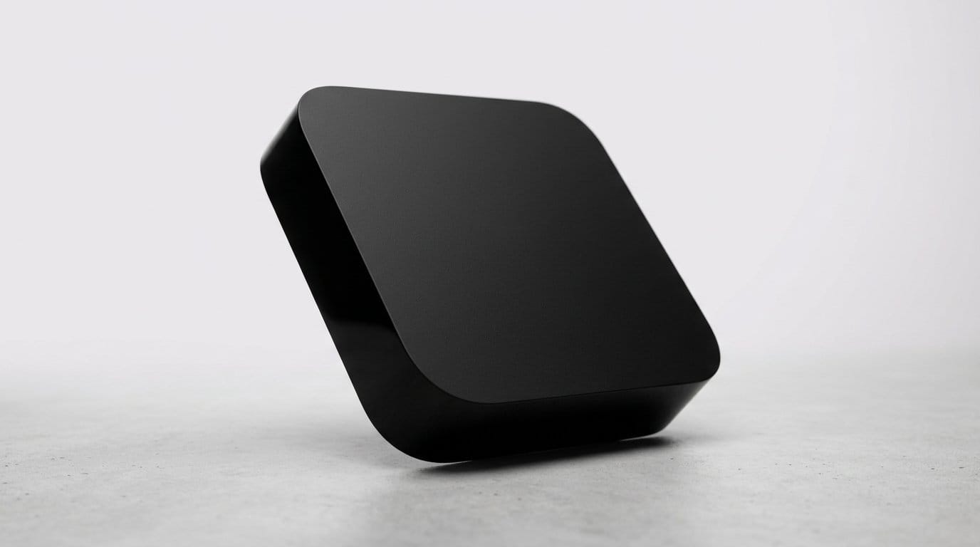 Sleek black wireless router on a light background with soft directional light