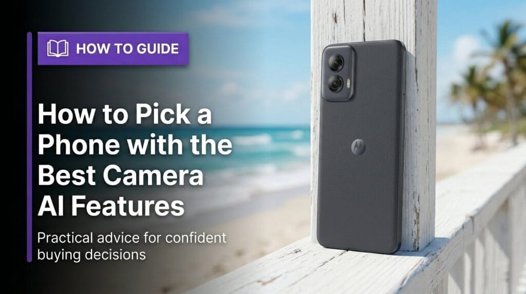 Android smartphone on a tabletop lit by soft directional light for a camera AI features guide