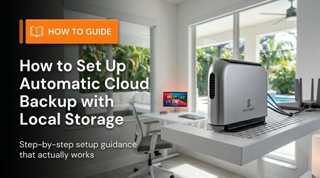 NAS storage on a minimal surface with soft directional light for cloud backup guide hero image