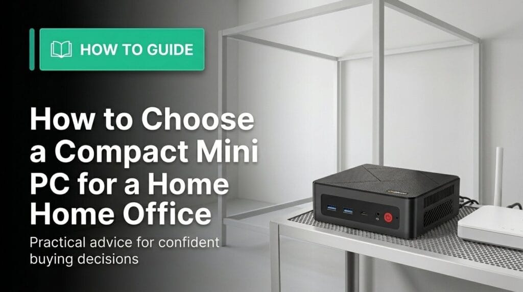 Mini PC on a minimal surface with soft light for a home office guide