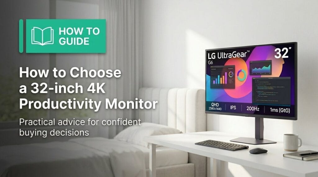LG 32 monitor on a minimal surface with soft directional light for a 4K productivity monitor guide