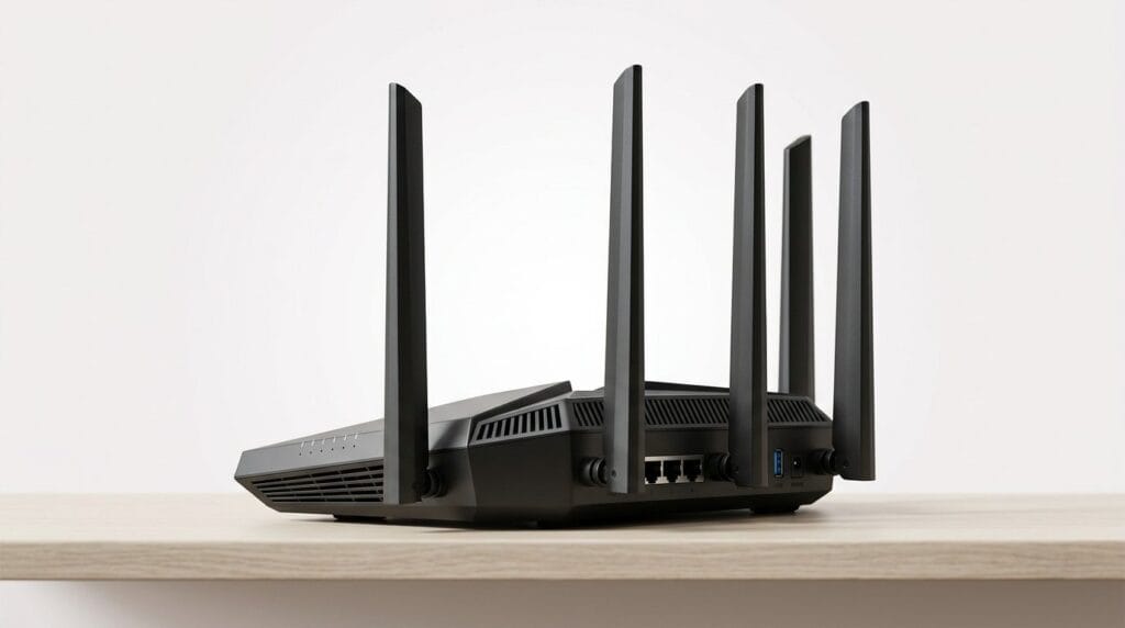 High-performance wireless router with multiple antennas on a minimal surface under soft directional light